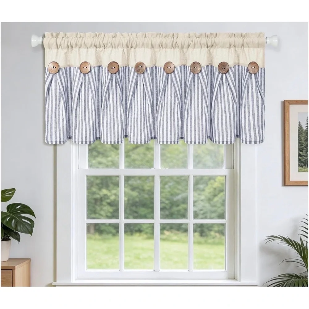BLEUM CADE Blue Stripe Farmhouse Valance Curtain – 52x18 Inch – NWOT